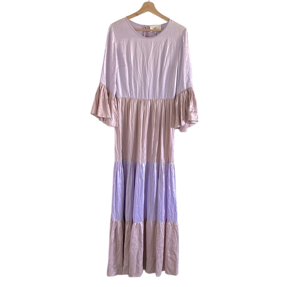 Soler Pia Tiered Silk Maxi Dress Women’s Size Medium 100% Pink Purple‎ NWT